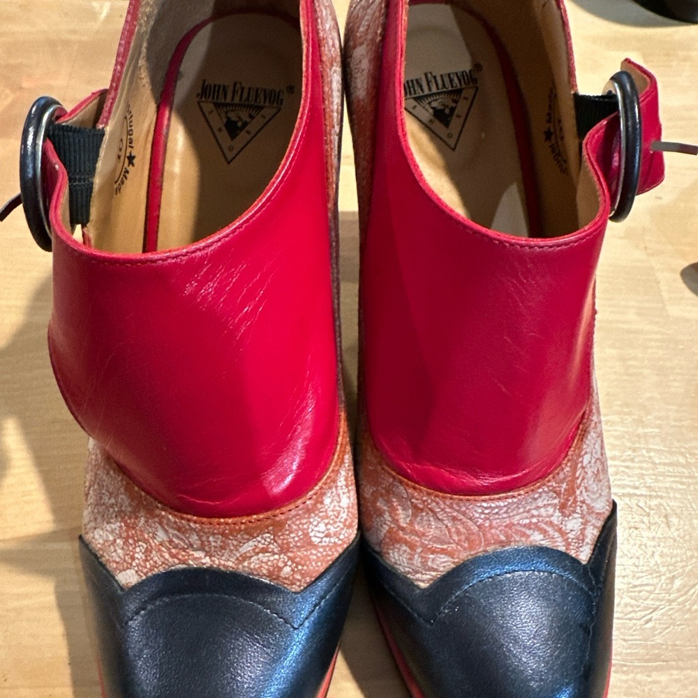 John Fluevog Red and Black Heeled Boots
